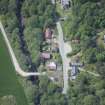 Oblique aerial view of Finzean Sawmill and Turning Mill, looking WSW.