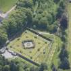 Oblique aerial view of Ballindalloch Castle walled garden, looking SSE.