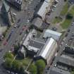 Oblique aerial view of St John The Evangelist Episcopal Church and Greenock Art Gallery and Library, looking SE.