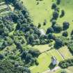 Oblique aerial view of Udny Castle, walled garden and garden, looking NE.