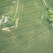 Oblique aerial view of Inchdrewer Castle and the cropmarks of the ditch, looking SSE.