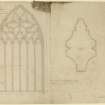 Drawing of elevation of large window on east end,Dundee Church and drawing of mullion