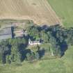 Oblique aerial view of Auchanachie Castle, looking W.