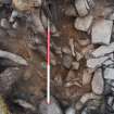 Working view - tree roots, loose small stones and rubble at the south end of Trench 2, Comar Wood Dun, Cannich, Strathglass