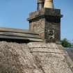 Detail of roof, chimney stack and cedar wood ridge; Soutar Johnnie's cottage, Kirkoswald.