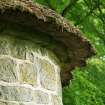 Detail of circular stonework below thatched roof; ' Mary's Bower',  Newhall House, Habbie's Howe.