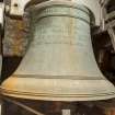 Detail of bell. Inscribed "This peal of eight bells was presented by Sir Peter Coats. Knight of Auchendrane. Ayr"