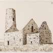 Drawing showing perspective view of St Magnus's Church, Egilsay.