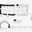 Publication drawing; plan and section of cruck framed building; Jura, Keils. 
