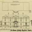 Drawing of elevation, block plan and detail of window, Royal Infirmary, Dundee.
