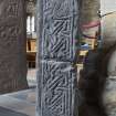 Smaller Pictish slab, view of side with carved patterns