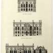 Pen elevations of a design for the Midlothian County Buildings, Edinburgh (1899) by William Bonner Hopkins.