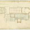 Drawing of bedroom floor plan over drawing room, Hoddom Castle.