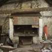 Interior.  View of blacksmith's hearth from west.