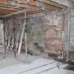 Historic building recording, North wing, Detail of stonework exposed to E side of N wall from SE, Braehead Mains, 603 Queensferry Road, Edinburgh