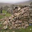 Watching brief, Mid-way through clearing rubble from E, Repairs to S Wall and Gable, Blackhouse G, St Kilda