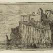 Etching of Castle, Bass Rock inscribed 'The Bass W Lyon 1888'. 