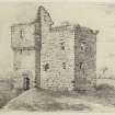 Drawing of Newbyres Castle inscribed 'W Lyon'.