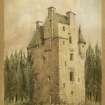 Perspective view of Knock Castle inscribed 'Knock Castle, Ballater'.
