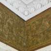 Detail of cornice and wallpaper in North Room on first floor of No 18 Belhaven Terrace West, Glasgow.