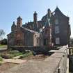 Historic building survey, Panoramic view of the conservatory with the remains of the demolished conservatory in the foreground, Conservatory and garage, Thirlstane Castle, Lauder, Scottish Borders