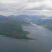 Aerial view of mouth of Loch Linnhe and Loch Leven narrows to Glencoe, looking W.