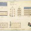 Aberdeen, The Green and Rennies Wynd, A. Hadden and Sons Hose Knitting Factory.
Plans of New Mechanics Shop, sections, elevations and block plan.
Insc: 'Plan No.2'.