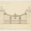 Balmoral Estate.
Drawing of proposed gate.
Titled: 'Proposed Gate at Balmoral' 'Mills and Sheperd FF R.I.B.A, 10 Tay Square, Dundee, 1st September, 1924'.

