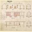 Plan, section, elevations of workmen's cottages.
