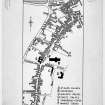 Plan of town showing siting of St Ola's church, Cathedral, Bishop's Palace, Earl's Palace, Tankerness House, Market Cross and Castle.