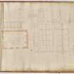 Roxburghshire, Minto House. Kitchen plan and elevations of walls. Detail of doors, various windows including dining room and nursery.