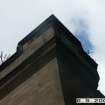 Historic building survey, Top corner cornice and castellation, 111 Holyrood Road, Holyrood Brewery Clocktower, Edinburgh