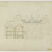 Drawing of Thirlestane Castle showing East elevation and section.