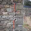 Standing Building Survey photograph, Room 4 ENE wall exterior NNW end quoins, Land at Balmuirfield, Balmuir, Strathmartine, Angus