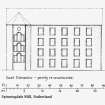 East Elevation-partly re-constructed;  Ground Floor Plan-as existing
Drawn 1984 on basis of survey 1966. Insc. 'GDH'