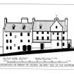Aberdeen, 48 Shiprow, Provost Ross's House.
Photographic copy of drawing showing elevation of proposed restoration.
Insc. 'Proposed restoration of group of houses on West side of Shiprow, Aberdeen. Nos. 48-50 Shiprow: 16th Century house with frontage dated 1710. Provost Ross's House, Shiprow: frontage dated 1593.' Delt. J. Fenton Wyness 1948.