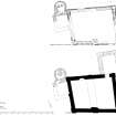 Publication drawing. Castle Sween; plans of first floor, parapet and upper floor of North-West tower.