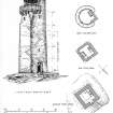 Perspective view and floor plans, Southerness Lighthouse.