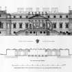 Photographic copy of conjectural reconstruction of survey drawing of Penicuik House.
Insc. 'Built to designs of Sir James Clerk Bt. & John Baxter senior between 1761 & 1769, with wing additions by David Bryce 1857.'
