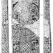 Digital copy of drawing of Rothesay, Bute, cross slab (no.1) showing face and edges. 
Now in Bute Museum.