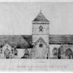 Whitekirk, Parish Church.
Photographic copy of drawing of proposed restorations on South elevation.
Insc: 'Whitekirk Parish Church, Proposed Restoration', 'South Elevation', Robert Lorimer A.R [S.A.], 17 Gt Stuart St., Edinr, Oct. 1914'.