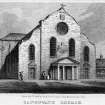 Scanned image of engraving of Canongate Church from South West.  
Insc: 'Drawn Engd. &Pubd. by J. & H.S. Storer Chapel Street Pentonville Jan. 1, 1819.  Canongate Church.'.  

