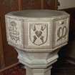 Font from Kinkell Old Parish Church now in St John's Episcopal Church, Aberdeen.
Detail of panel displaying the Arma Christi.