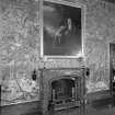 Chinese drawing-room, interior, detail of fireplace with portrait of Sir Walter Scott above