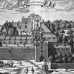 Dalkeith Palace.
Engraving showing perspective view. Wrongly inscribed 'Glamms House' from Theatrum Scotiae by John Slezer.