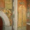 Interior. North chapel, detail of mural on west wall depicting scenes derived from the parable of the Ten Virgins.