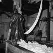 Larkhall, Avonbank Bleach and Dye Works; Interior
View of worker laying cloth in drying vats