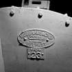 South tunnel, plant room, extractor fan, detail of manufacturer's name-plate. MUSGRAVE & CO. BELFAST.