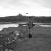 Julie Candy (RCAHMS) operating GNSS survey equipment on Eigg.