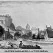 Engraving showing view of Castle Barracks from the Union Canal, Edinburgh.
